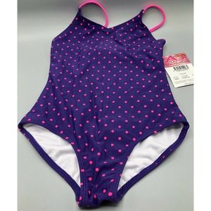 Kanu Surf Big Girls Chloe One Piece Swimsuit, Purple Pink Polka dot Size 10 NWT